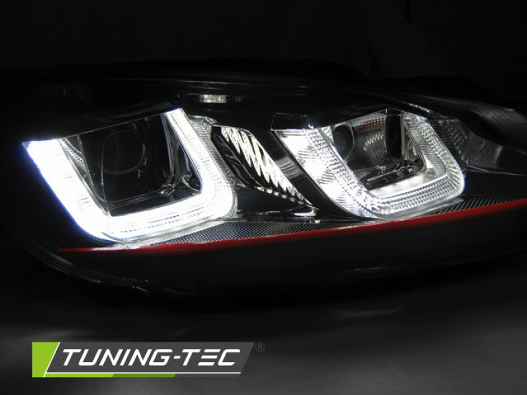 LED Tagfahrlicht Scheinwerfer für VW Golf 6 08-12 schwarz / rot im Golf 7 "GTI" Design